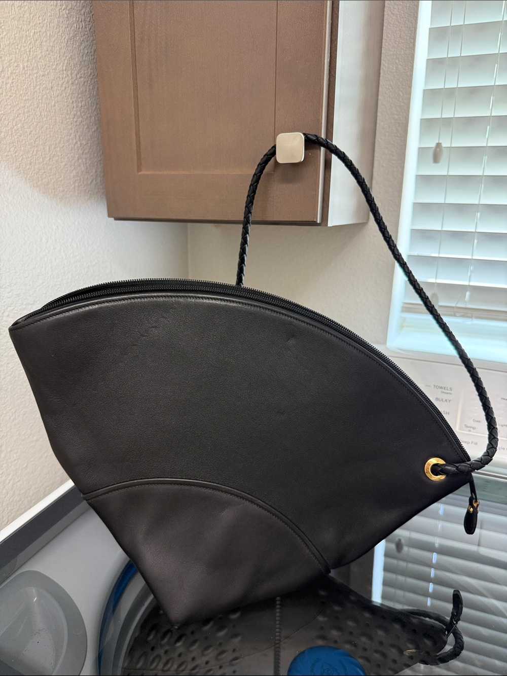 Black Half-Moon Shoulder Bag with Braided Strap